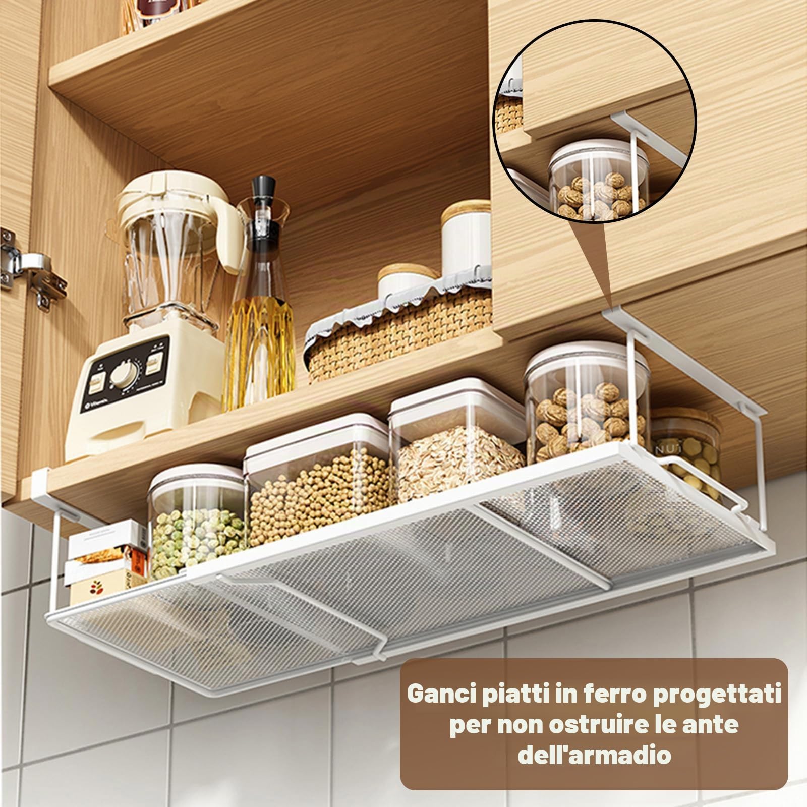 Cestello Sottoripiano, Cesto Portaoggetti da Appendere, Organizer Espandibile per Armadio Cestello Portaoggetti in Metallo Cesto Sotto Ripiano per Cucina, Ufficio, Dispensa, Bagno, Lavanderia