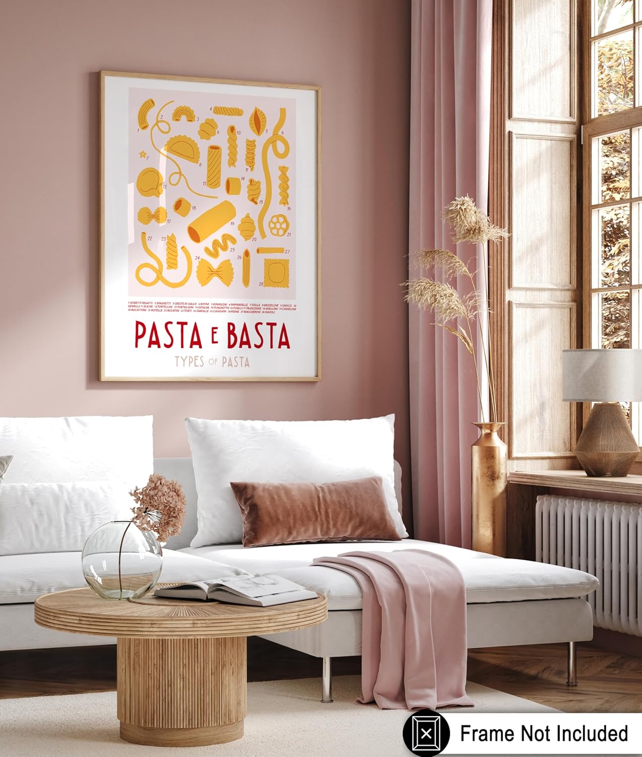 Poster Master Vintage Illustration Poster - Retro Food Print - Types of Pasta, Yellow, Spaghetti, Rotini, Penne - 16x20 UNFRAMED Wall Art - Gift for Artist, Chef - Wall Decor for Kitchen, Restaurant
