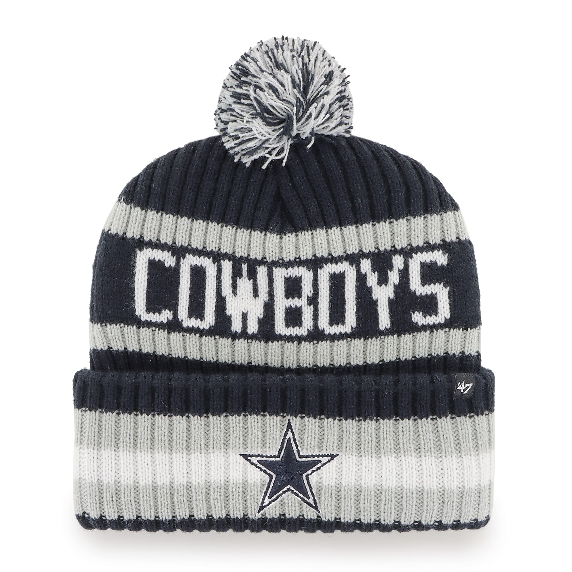 47Dallas Cowboys NFL Bering Unisex Winter Knit Bobble, One Size Fit, Team Badge, Navy Blue