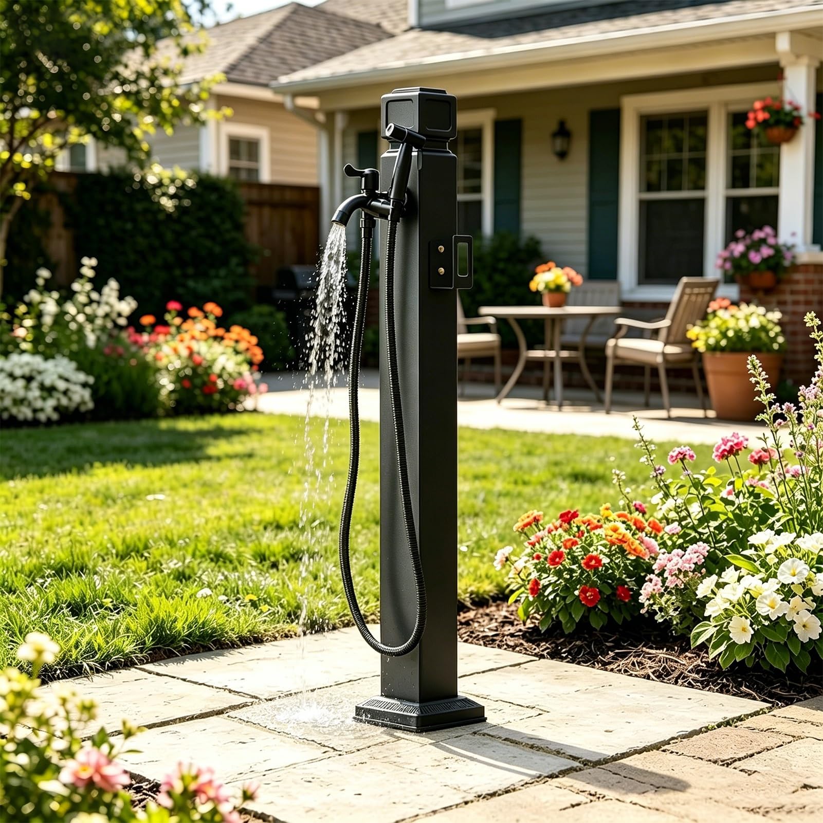 Outdoor Water Column with Faucet, Stainless Steel Vertical Water Spigot Post, Frost Proof Yard Hydrant for Garden Lawn Irrigation Washing, Side or Bottom Inlet(D,Height: 95cm/37.4in)