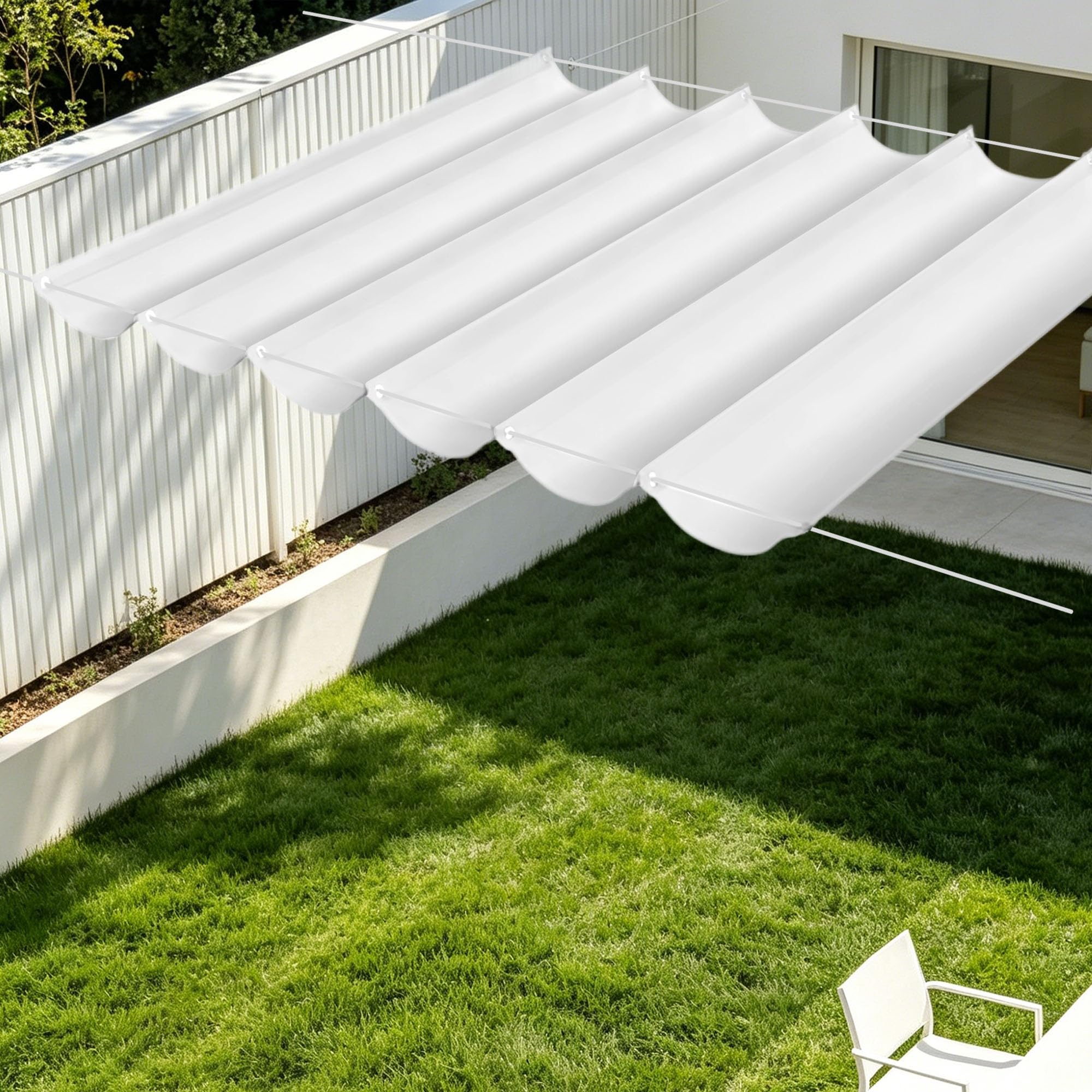 Toile ombrage rétractable en vague 550x340 cm design blanc résistant