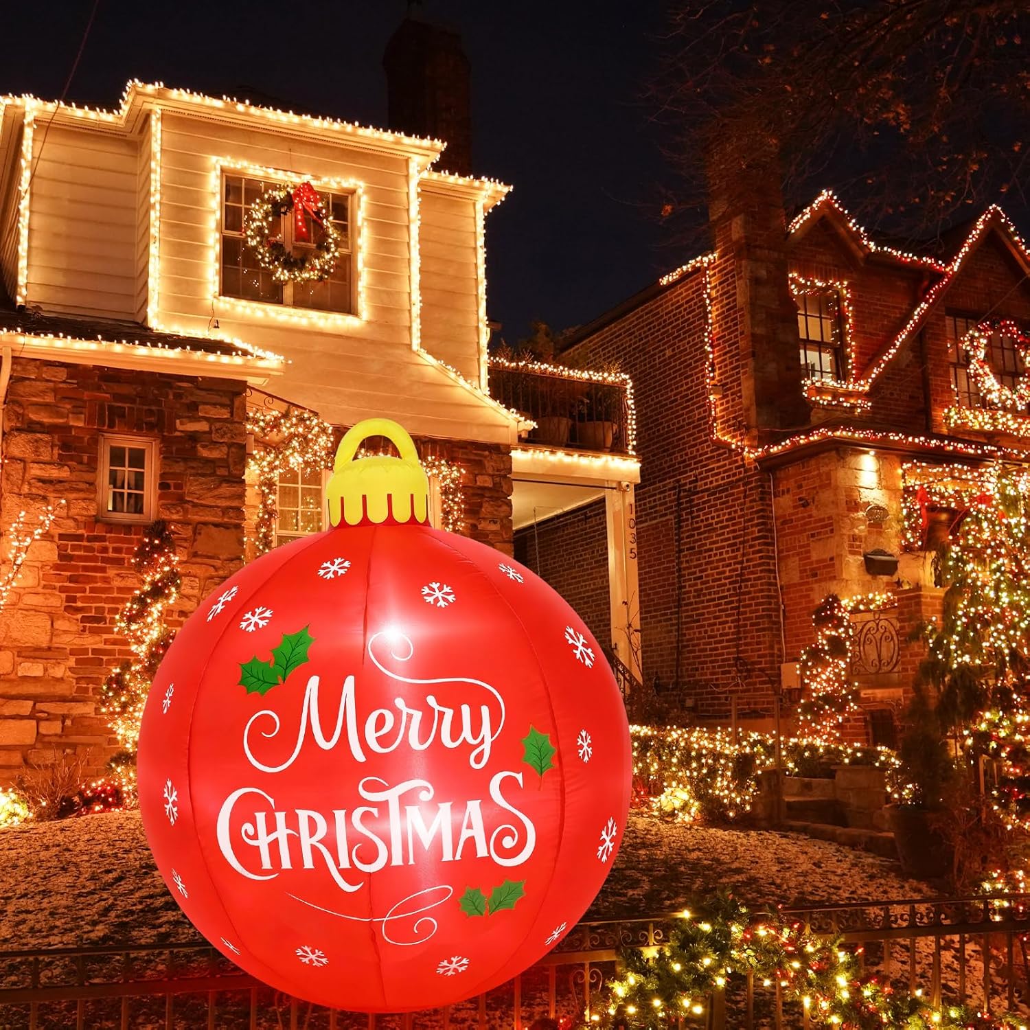 1 Pcs 4 Ft 2025 Giant Christmas Inflatable Ball Decoration, Merry Christmas Ball Outdoor Decorations Built-in LED Light Blower for Indoor Garden Yard Xmas Decor (Red Balls)