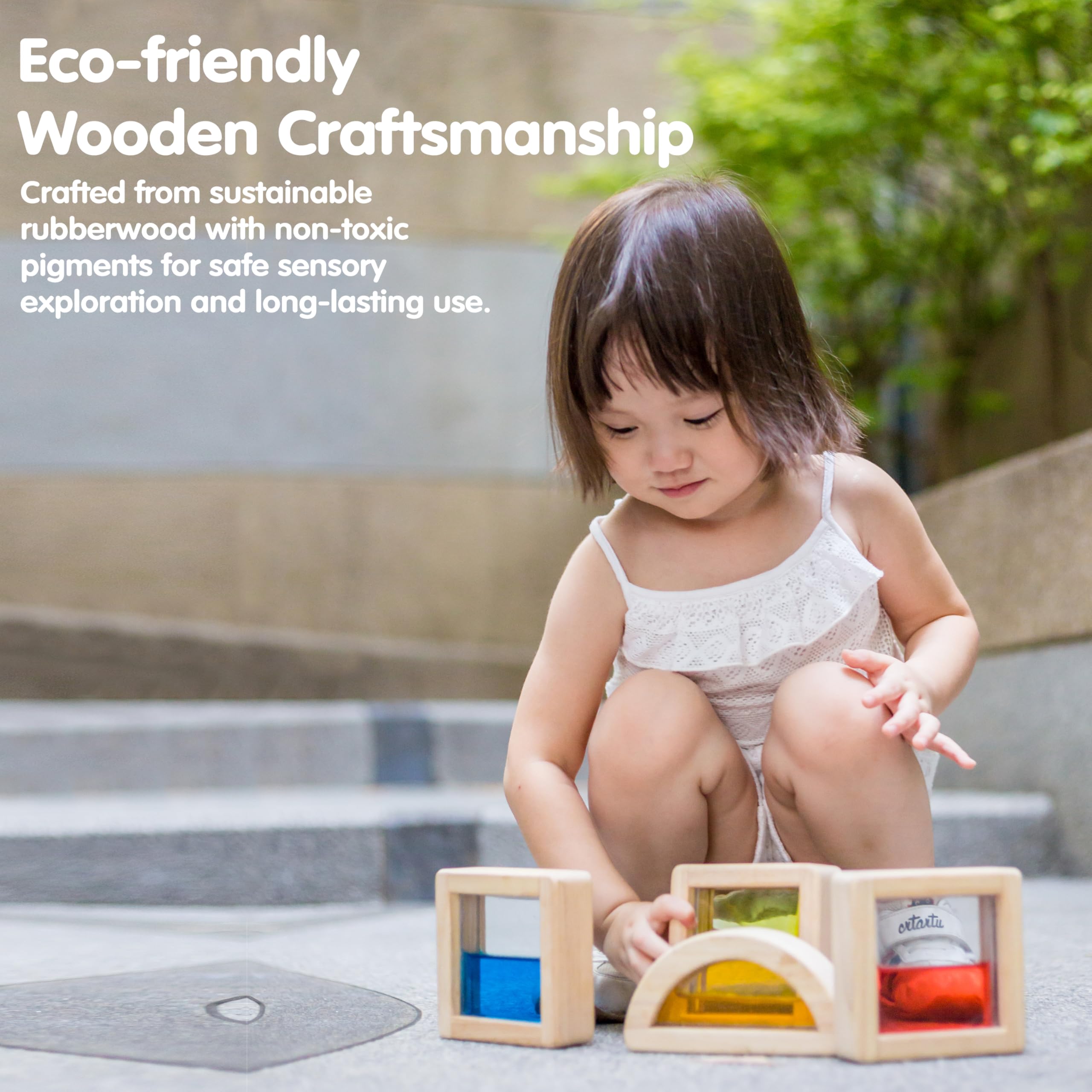 PlanToys Blocs d'Eau en Bois - 6 Blocs avec 3 Couleurs d'Eau - Jouet Théorie des Couleurs 3+ Ans - Bois Naturel sans Produits Chimiques