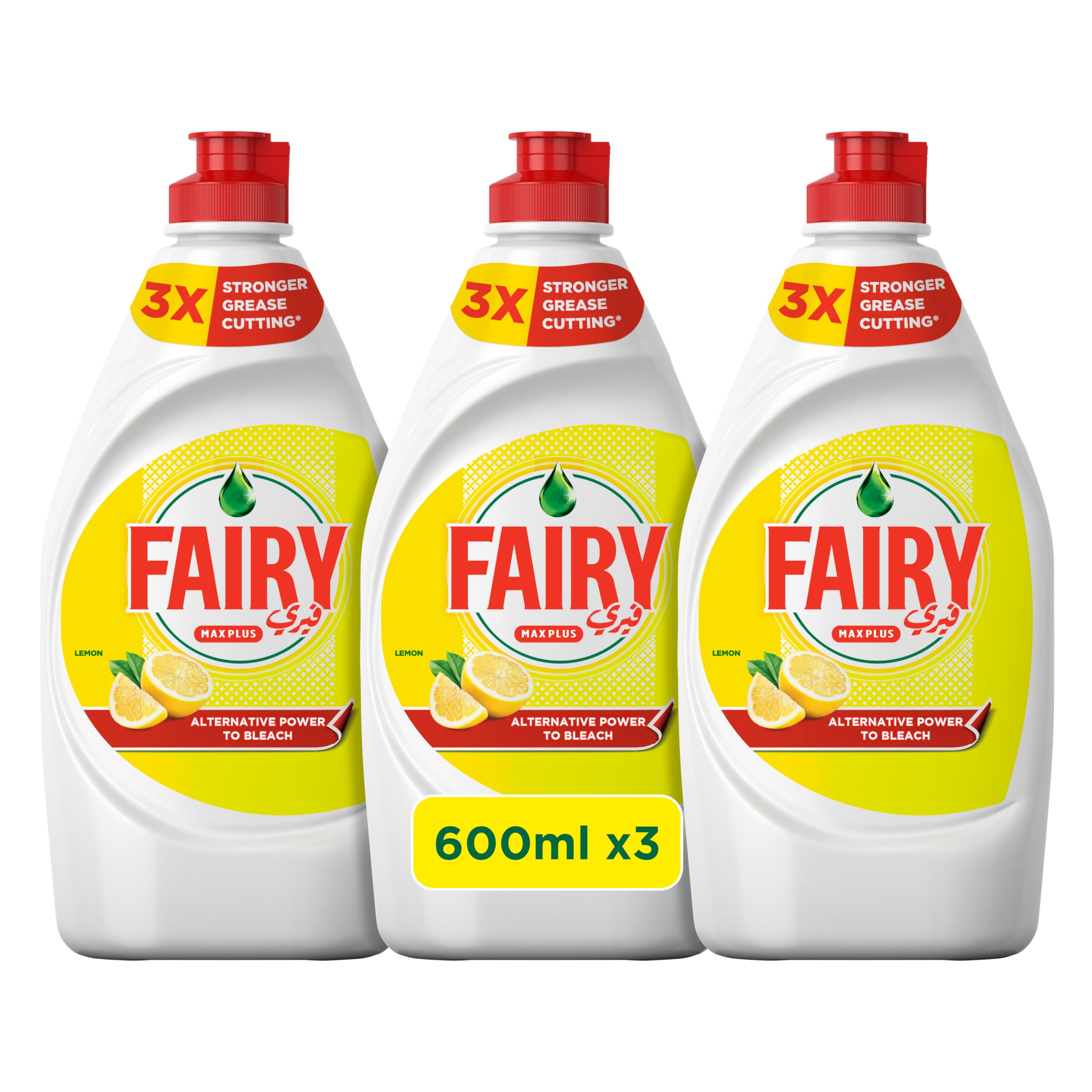 Max Plus Lemon Dishwashing Liquid with Bleach Alternative Power, 3x600ml