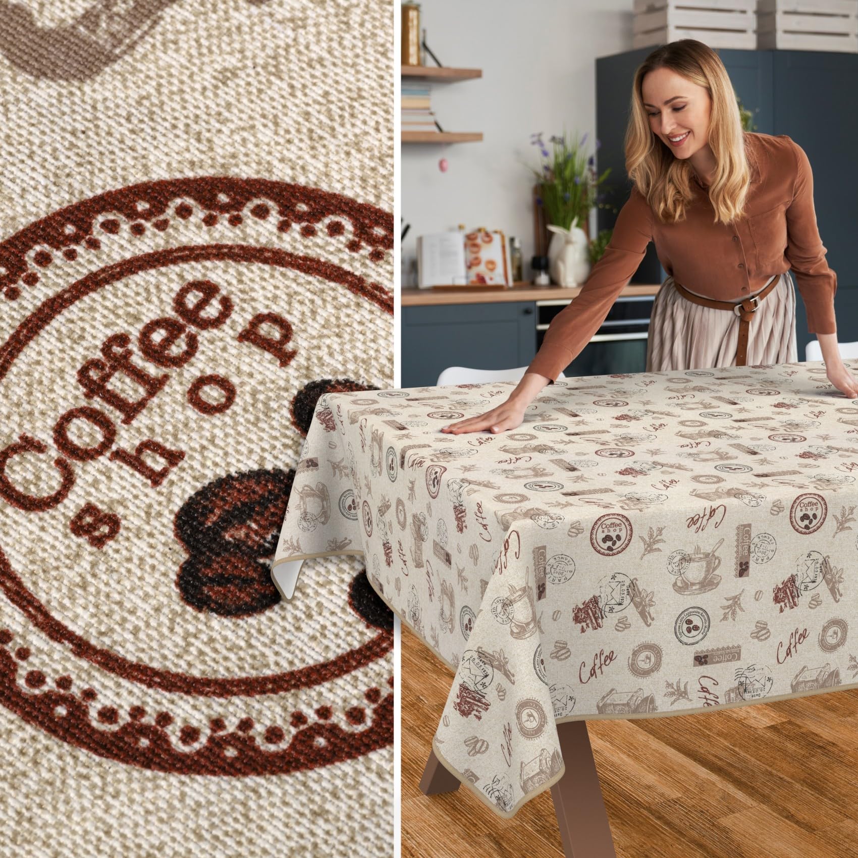 ANRO Nappe enduite Tasses à café avec Ourlet 240x140 cm Anti-Taches