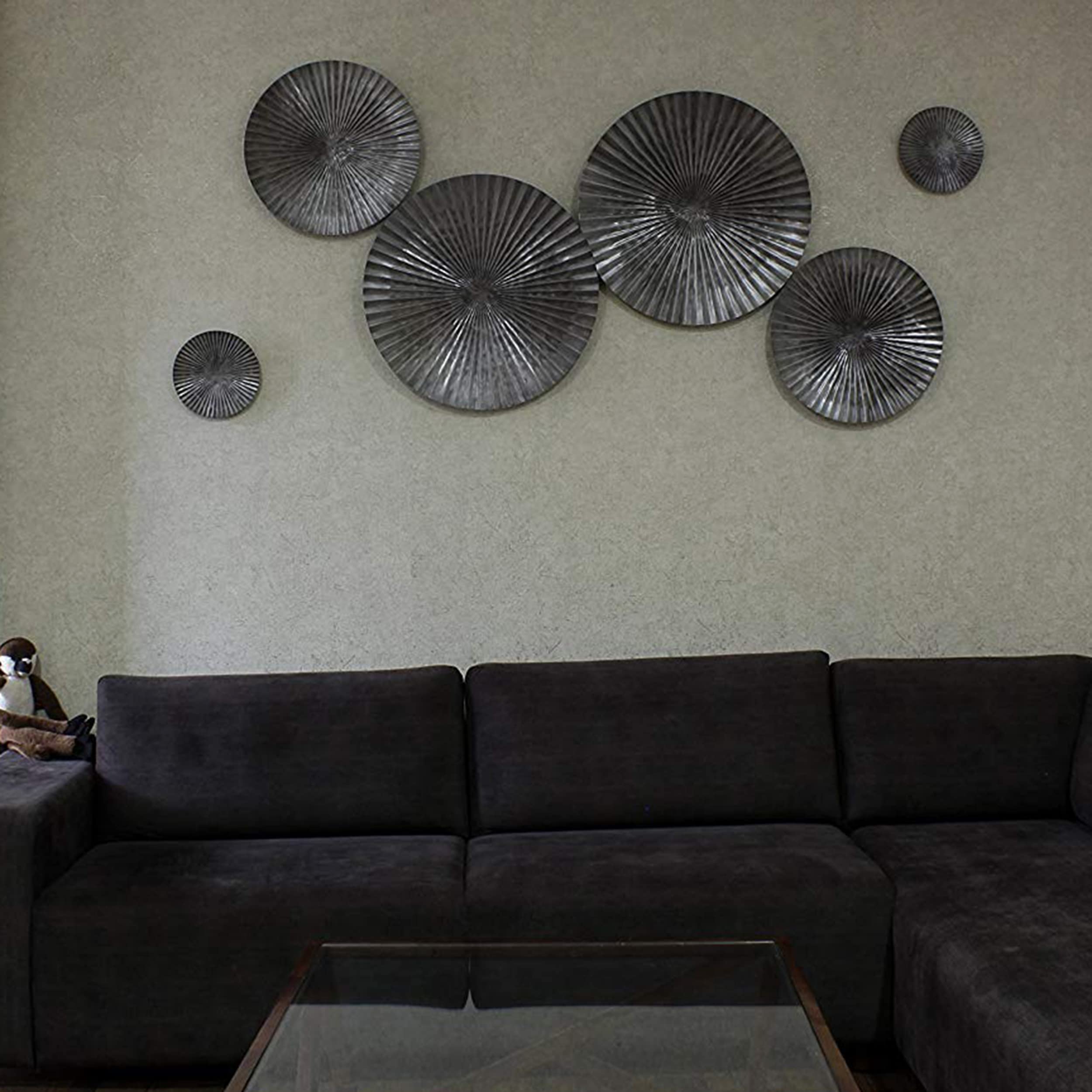Craftter Metal Set of 6 Grey Color Plate Wall Art For Living Room, Bed room, Hallway, office, Retro Contemporary Sculpture Plates Décor (Dark Grey Large -24 Medium-18 Small-9 in)