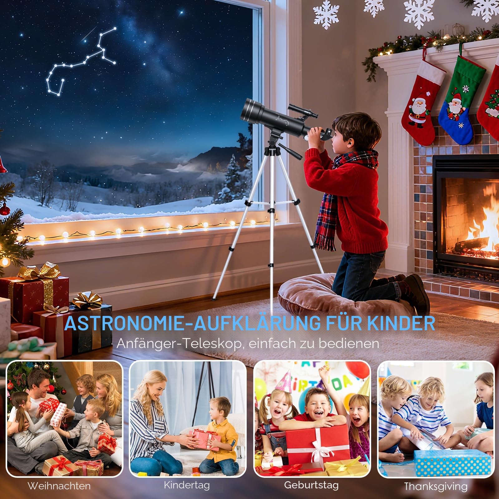 Teleskop, Astronomie Teleskop für Kinder Erwachsene, 70mm Aperture 400mm Linsenteleskop Tragbares Reiseteleskop für Anfänger mit Stativ Telefon Adapter Rucksack Bluetooth Kamera-Fernbedienung