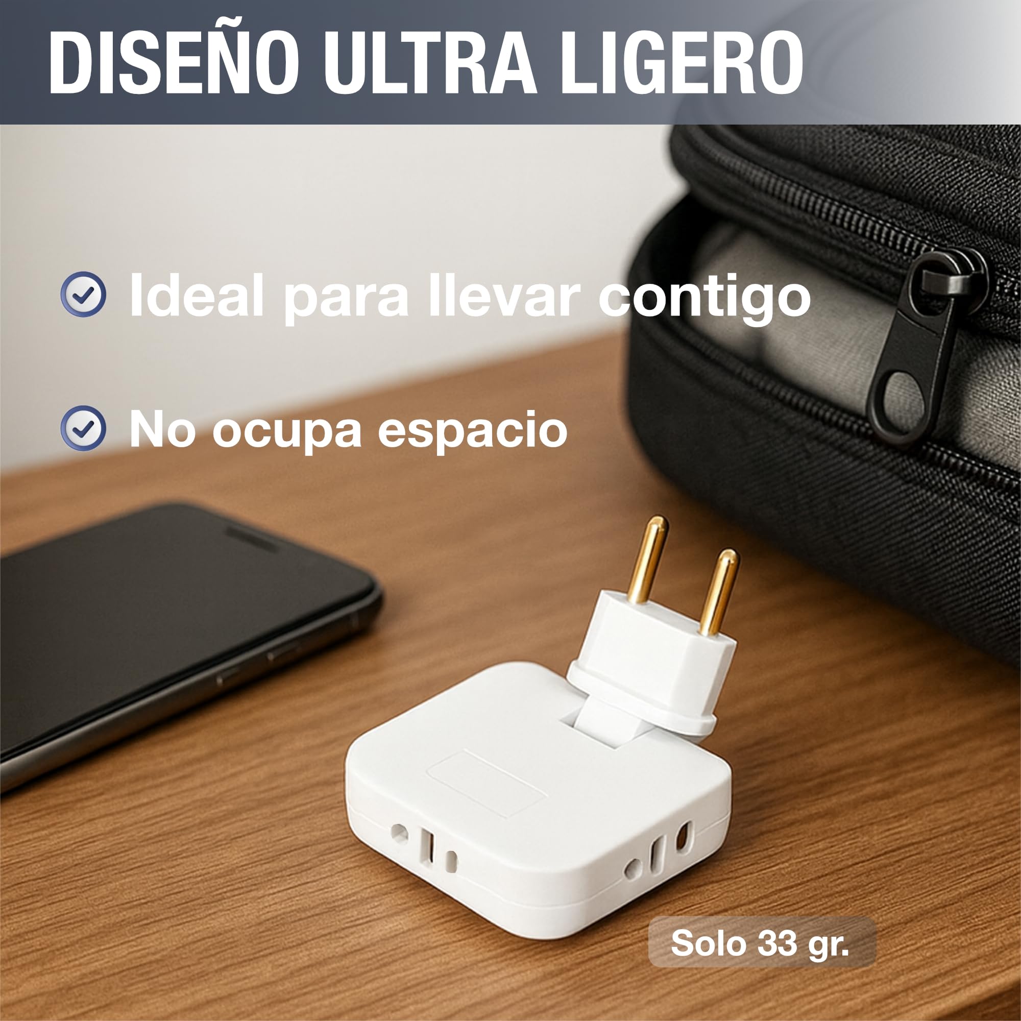 Ladrón Enchufes Plano 3 Tomas - Adaptador Europeo y Americano - Enchufe Plano Pared con Cabezal Giratorio 180º - Enchufe Extraplano para Hogar + Oficina + Electrodomésticos - Color Blanco | 3-Stars — view 4