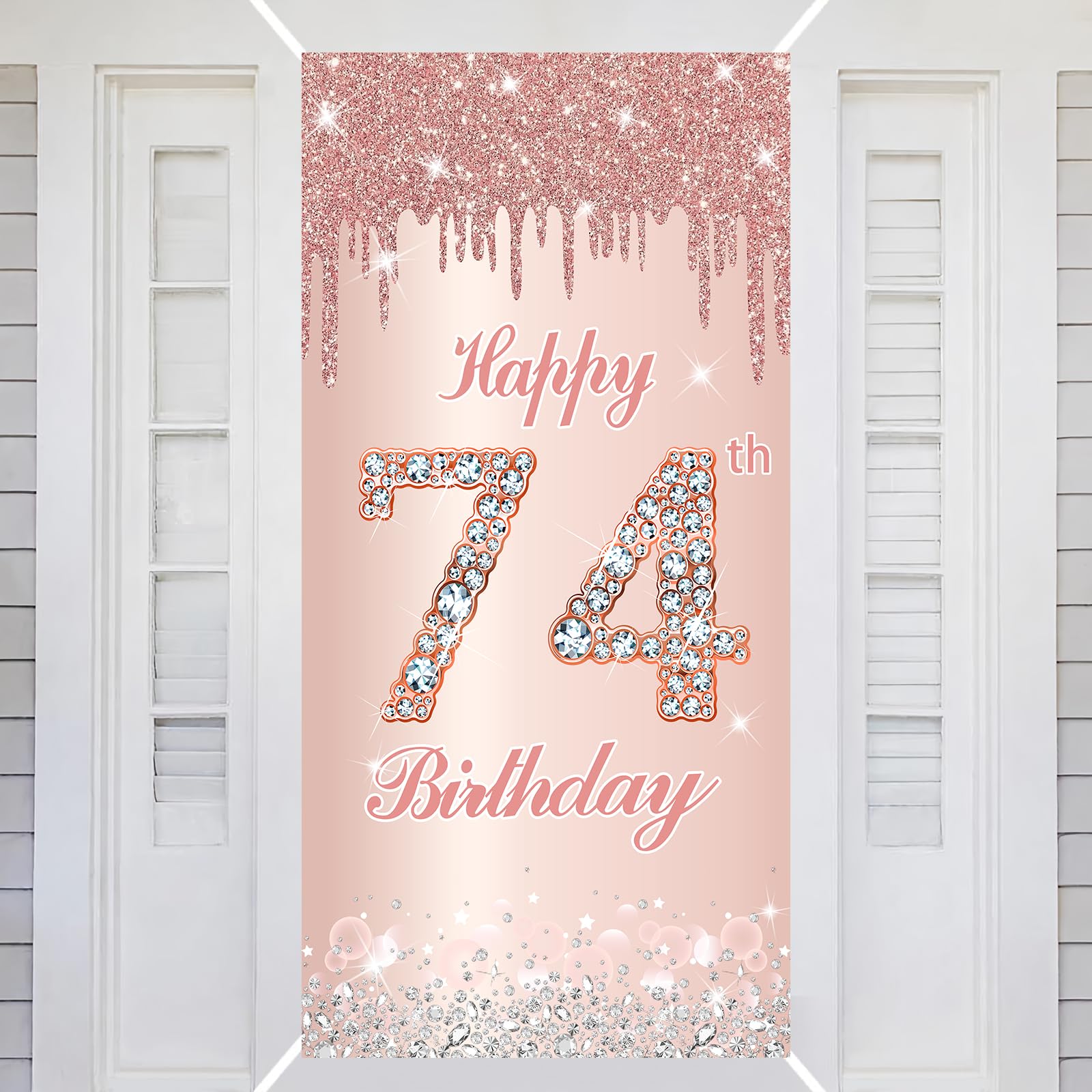 74th Happy Birthday Decorations Door Banner Pink Rose Birthday Banner for Party Backdrop for Women Door Cover Party Decoration Supplies Poster — image 1