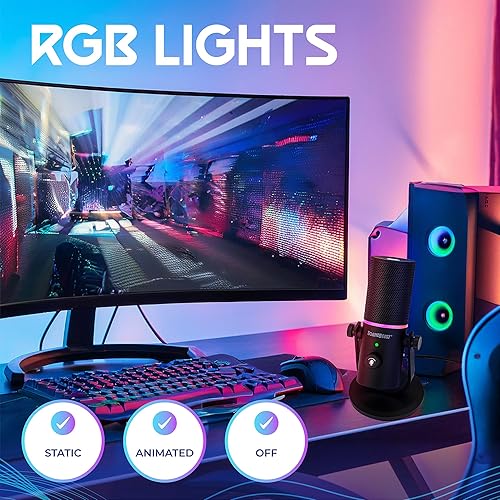 Miniatura 6 de SoundBeast Firebird - Micrófono USB con control de volumen, modo de reducción de ruido, iluminación RGB, conector para auriculares, para juegos,