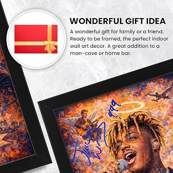 AllStarMedia Tribute Too Juice WRLD Art Styled Signed Poster Print - Limited Edition Autograph Fan Gift, Collectible Memorabilia Wall Art Merchandise (A4 Framed)