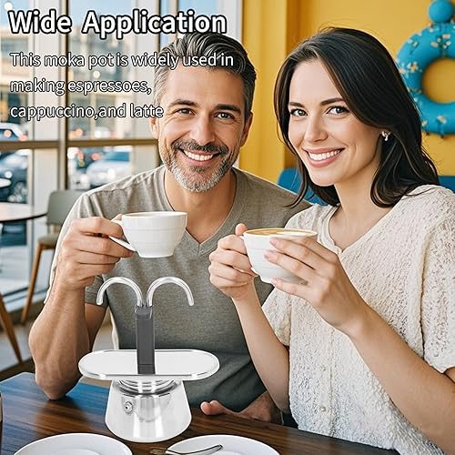 Miniatura 3 de Olla Moka de acero inoxidable, estufa de 2 tazas, máquina de café con doble boquilla, fácil de operar, hacer café rápidamente, olla moka de 3.5