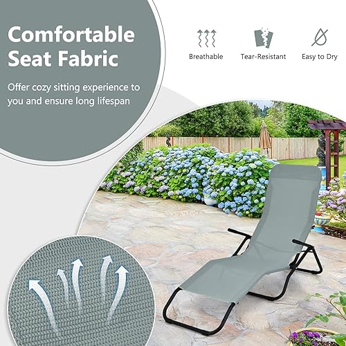 Miniatura 8 de Giantex Juego de 2 tumbonas para patio, sillas de jardín plegables y apilables con diseño mecedor, tumbona de bronceado ligera y portátil para