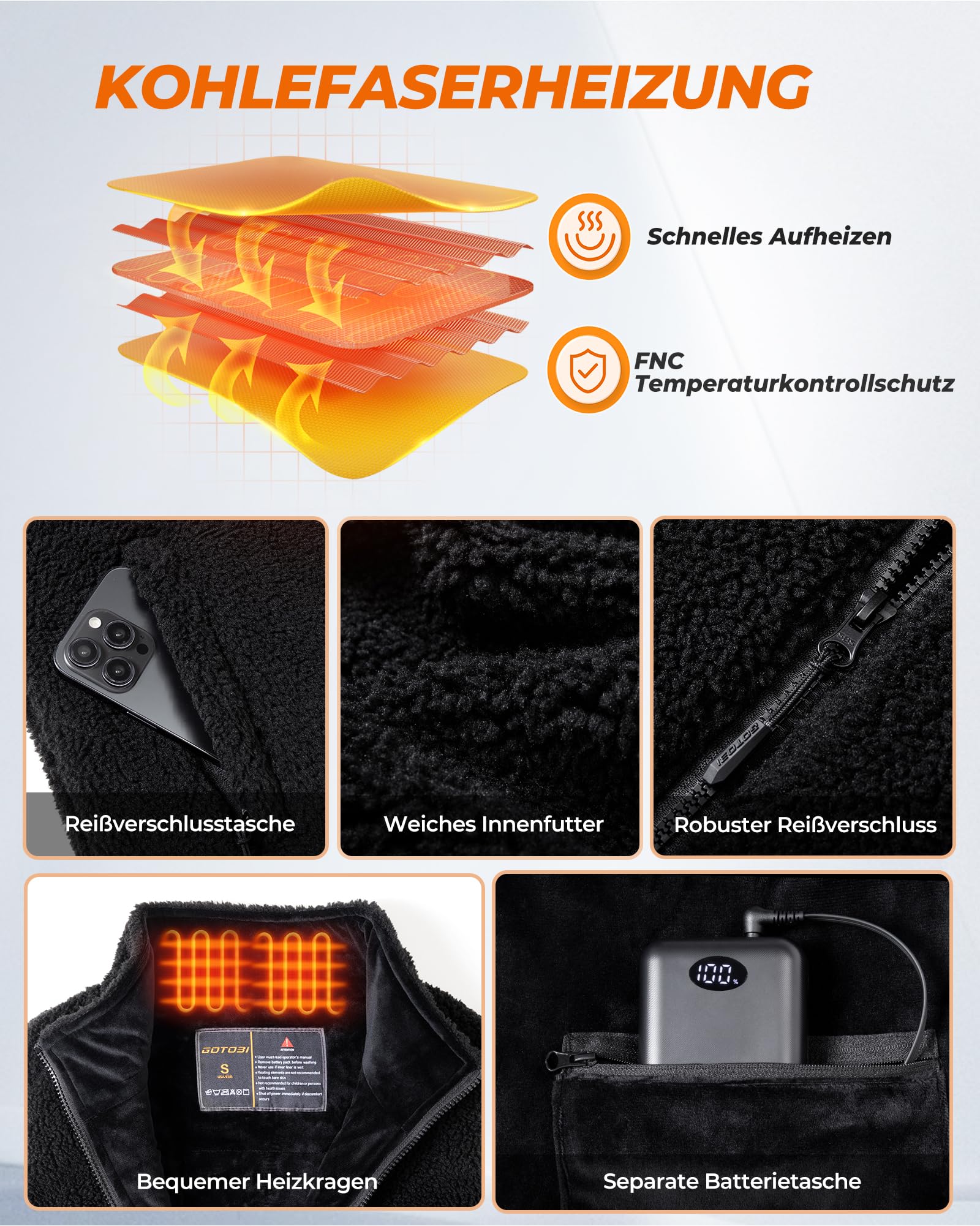 Beheizbare Fleece Weste Damen mit 16000mAh 7.4V Powerbank,9 Heizzonen Beheizte Fleeceweste mit 3 Einstellbar Temperatur,Wärmeweste Jacke,Heizweste Damen für Radfah, Outdoor-Arbeit