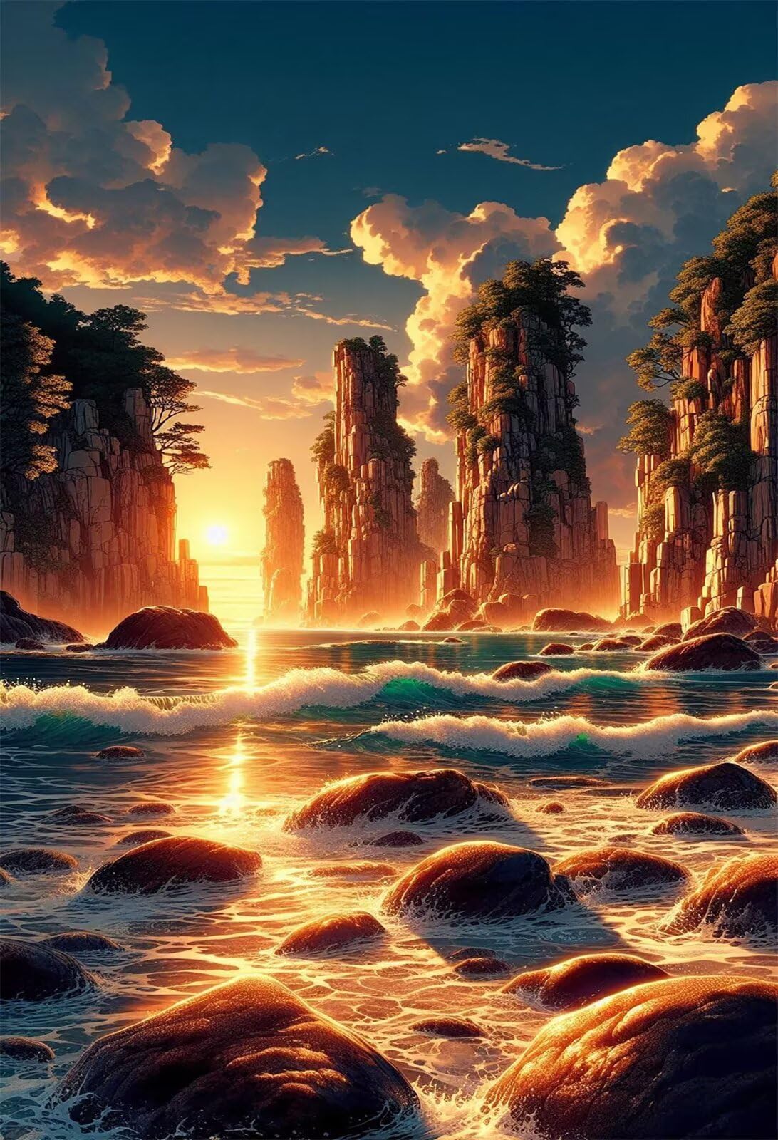 Puzzle para Adultos 1500 Piezas, Paisajes Costeros Amanecer, con Póster, Piezas de Encaje, Letras en la Parte Posterior, Decoración de Pared, Regalo para Adultos (87x57cm)