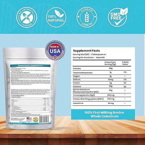 Vista 24 de BodyBoost Calostro entero, polvo de calostro 100% bovino, refuerzo inmunológico con inmunoglobulina y lactoferrina, calostro alimentado con pasto