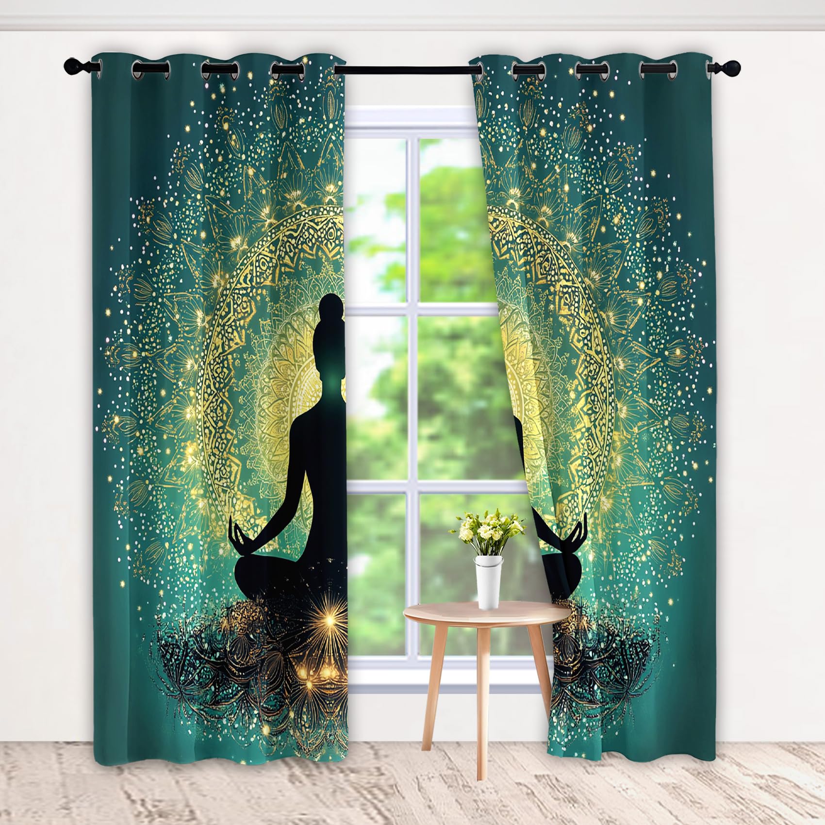 Generisch Boho Mandala Vorhang, Wohnzimmer Schlafzimmer Blickdichte Vorhänge, Yoga Meditation Indianer Hippie Gardinen, mit Ösen Verdunkelungsvorhang, Vorhänge 2er Set, 170x200 cm Dm8&s-255