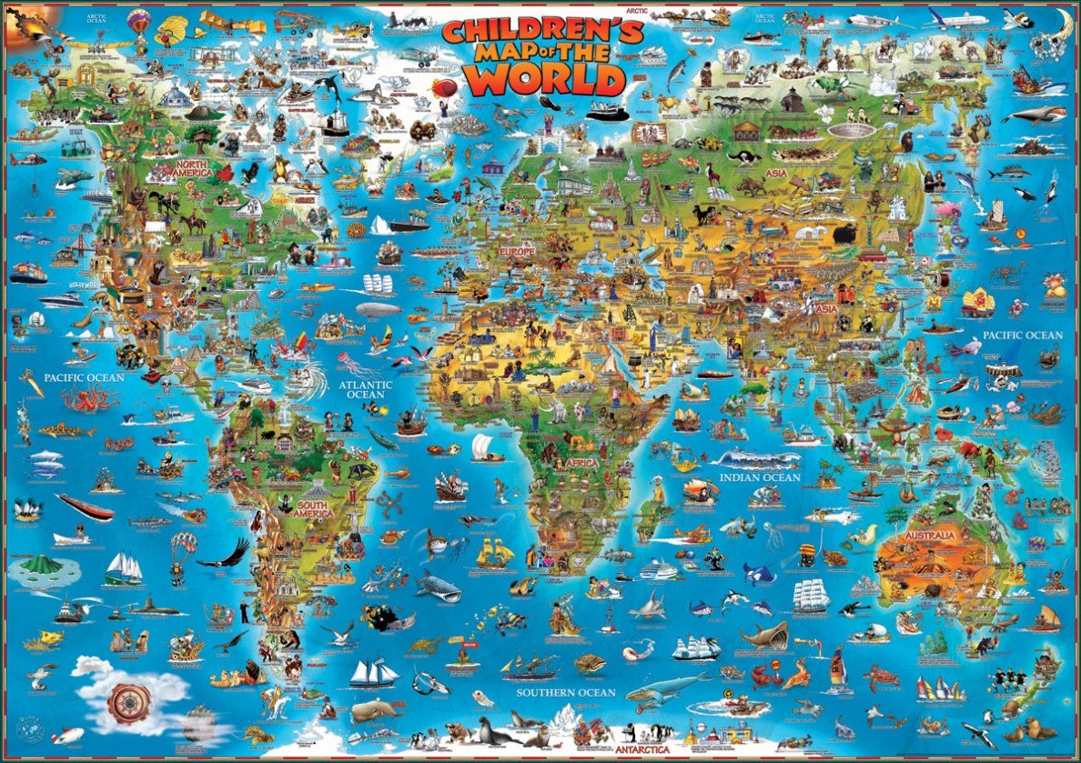 Childrens Map of the World flat laminated map dino