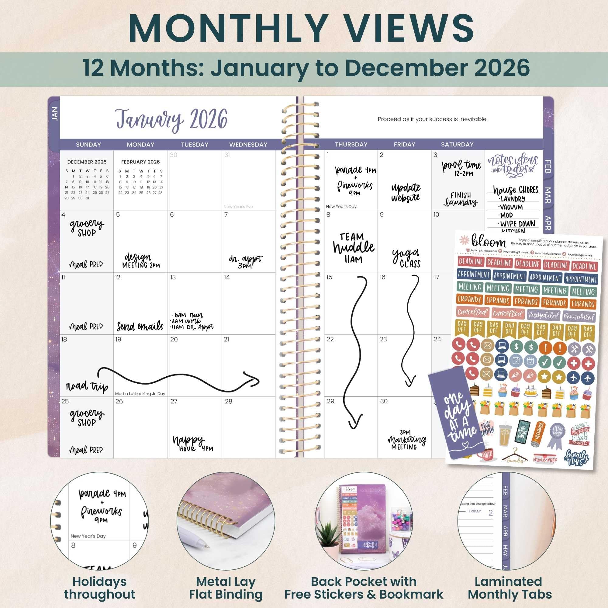 bloom daily planners 2026 Planner (January - December) Calendar Year Organizer - 5.5” x 8.25” - Weekly & Monthly Agenda Book with Stickers & Bookmark - Good Things Are Coming