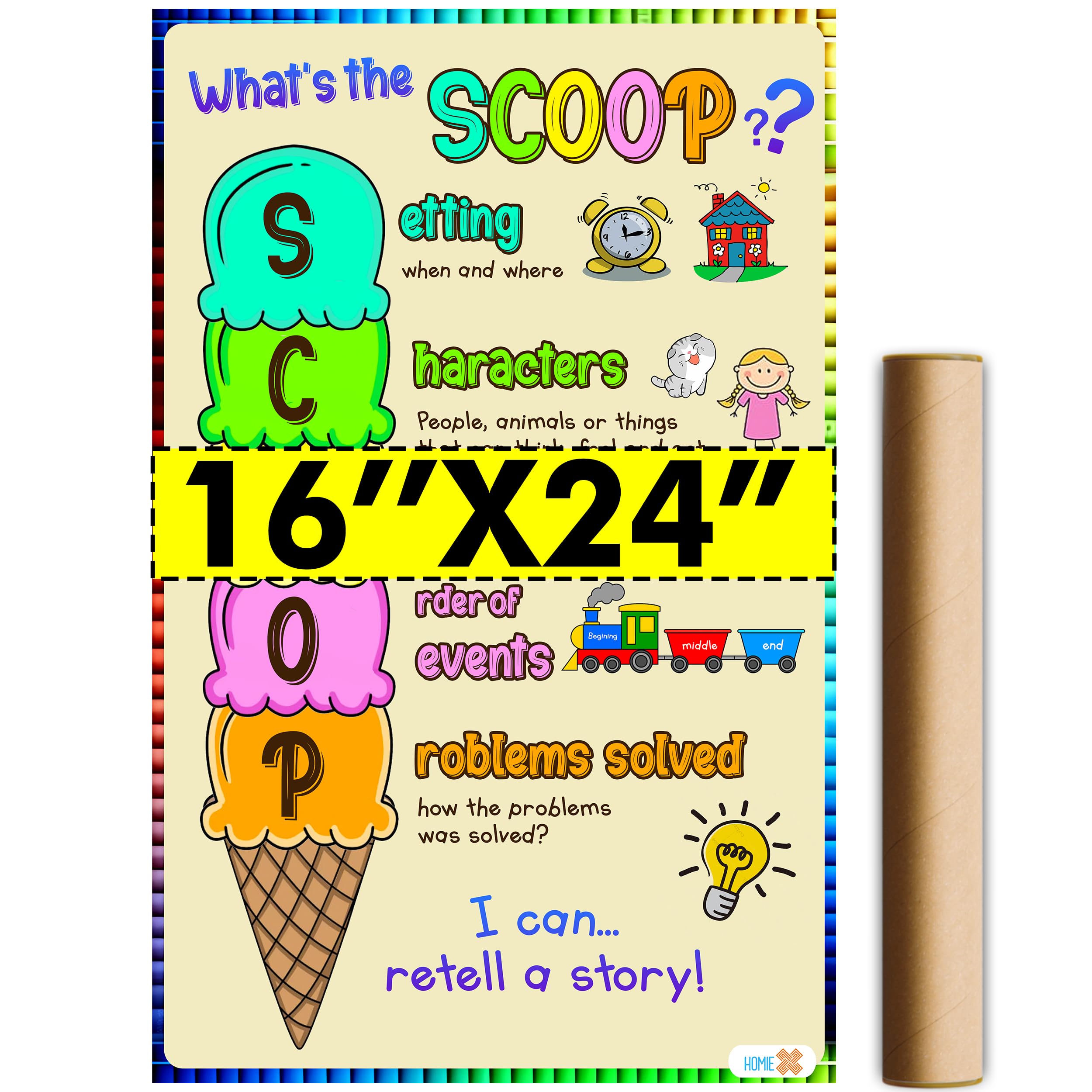 What's the SCOOP? Story Retelling Pack - Enhancing Children's Storytelling Skills with a Retelling Chart Poster - Perfect for Decorating Preschool, Elementary, Ideal Gift for Teachers 16''x24''