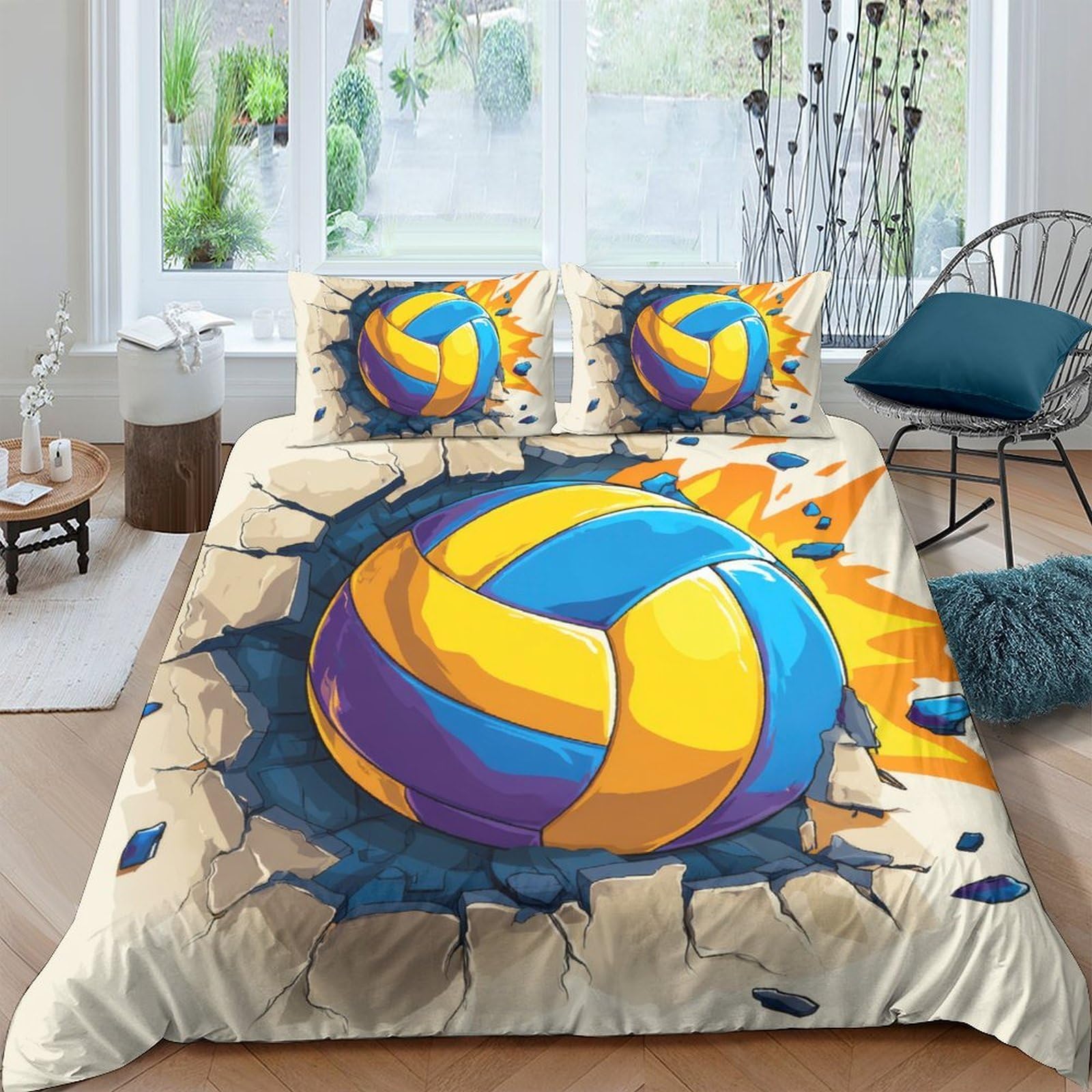 Ctjqhvkz Style-8 3D Printed Volleyball Splash Fitted Sheet Microfiber Breathable Mattress Cover For Bedroom Dorm Room Decor Single（135X200cm）