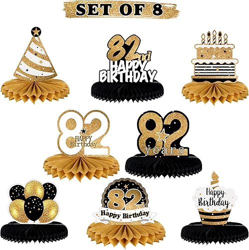 Miniatura 153 de LINGTEER Decoración feliz 50 cumpleaños negro y dorado de papel para mesa - Juego de centros de mesa con estrella de pastel y globo, 8 piezas