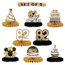 LINGTEER Happy 82nd Birthday Table Honeycomb Centerpieces Cheers to 82nd Birthday 82 Years Old Party Table Decorations Gift Sign.