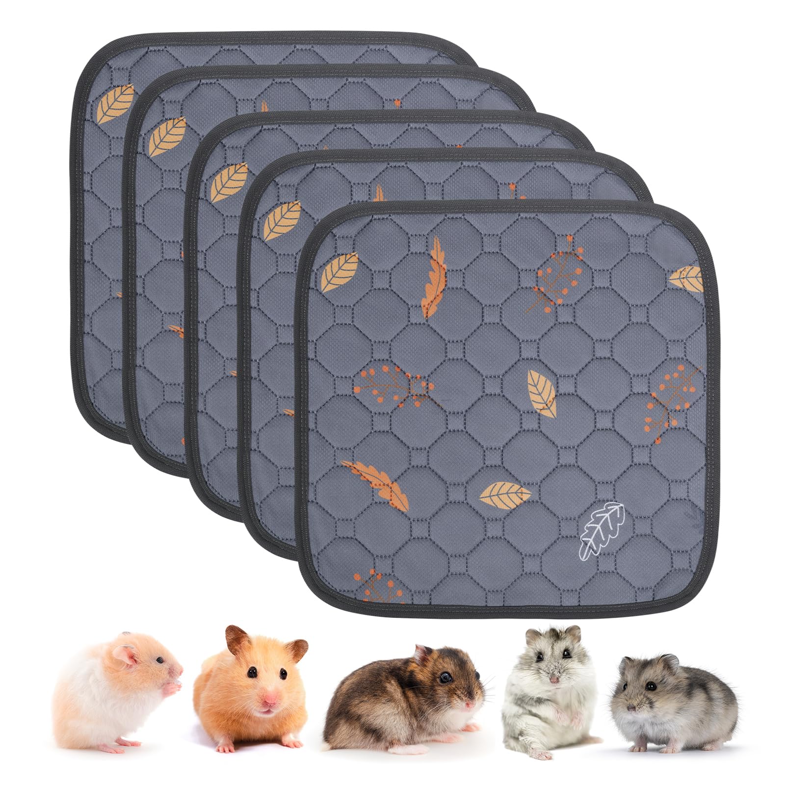 Sunheir Washable Pee Pads for Small Pet 5-Pack, Reusable Pet Training Pads Absorbent &amp; Leak-Free, Waterproof Pee Pads for Dog Cat Rabbit Guinea Pig Hamster, Whelping Pad (Leaves - Deep Grey, 12x12)