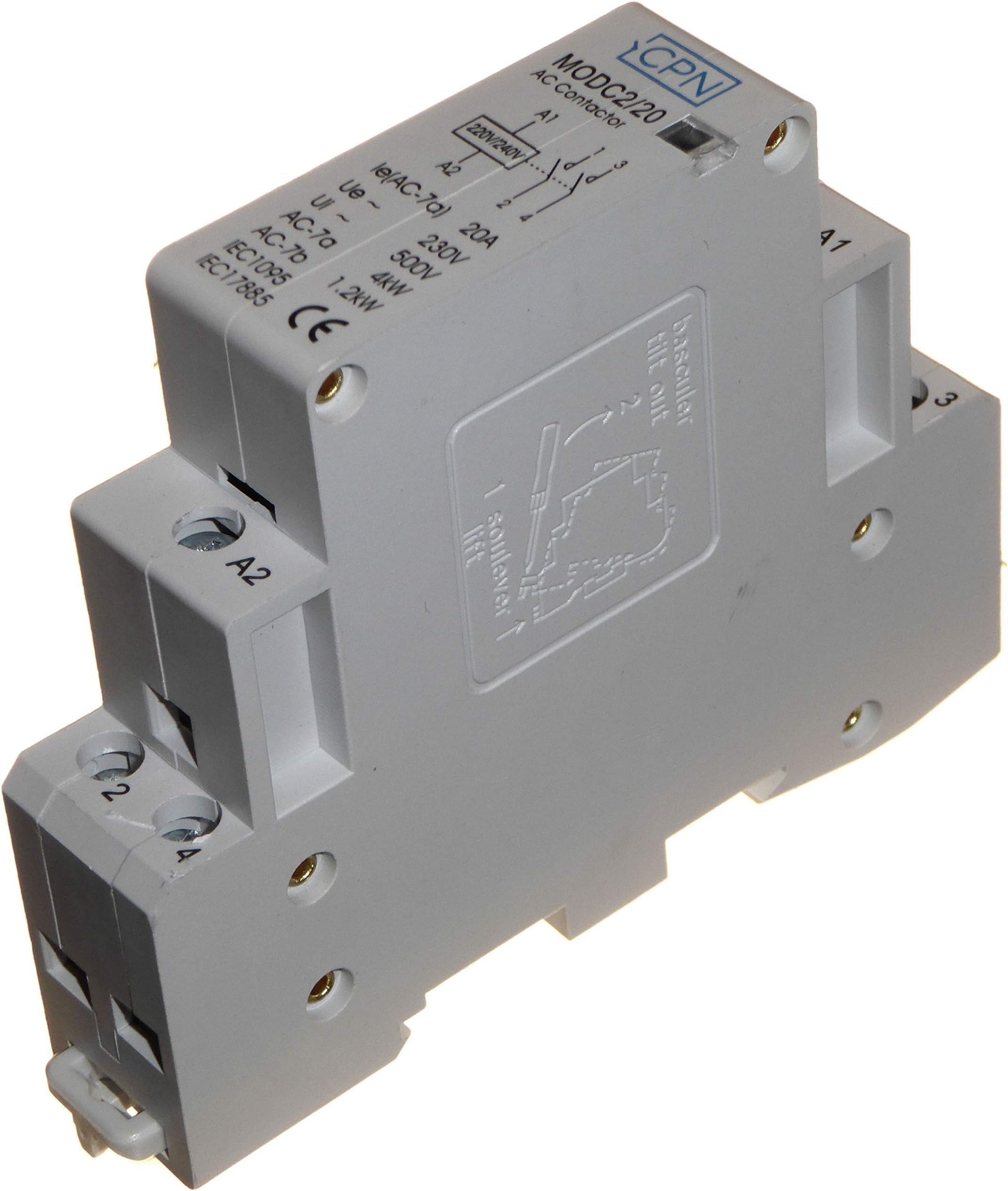 20 Amp 2 Pole AC Contactor Normally Open 4kW for Heating Lighting DIN Rail 20A