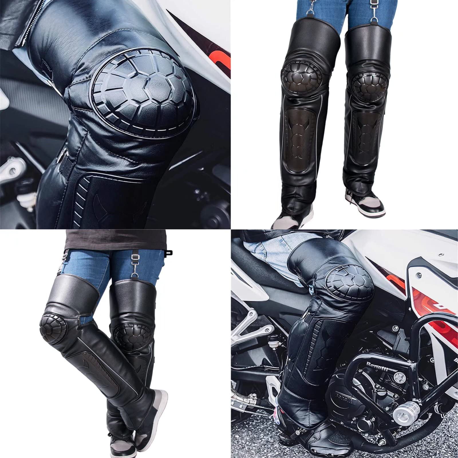 Ginocchiere per moto, Ginocchiere da moto in pelle bovina anti-freddo, impermeabili, foderate in lana, calde e invernali, 1 paio