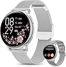 Sanorum Montre Connectée Femme avec Appel Bluetooth, 1.27" HD Smartwatch Fonction Féminine, 120+ Modes Sportifs, 24H Fréquence Cardiaque, 24H SpO2, Sommeil, Calories IP68 Podomètre Android iOS Argent