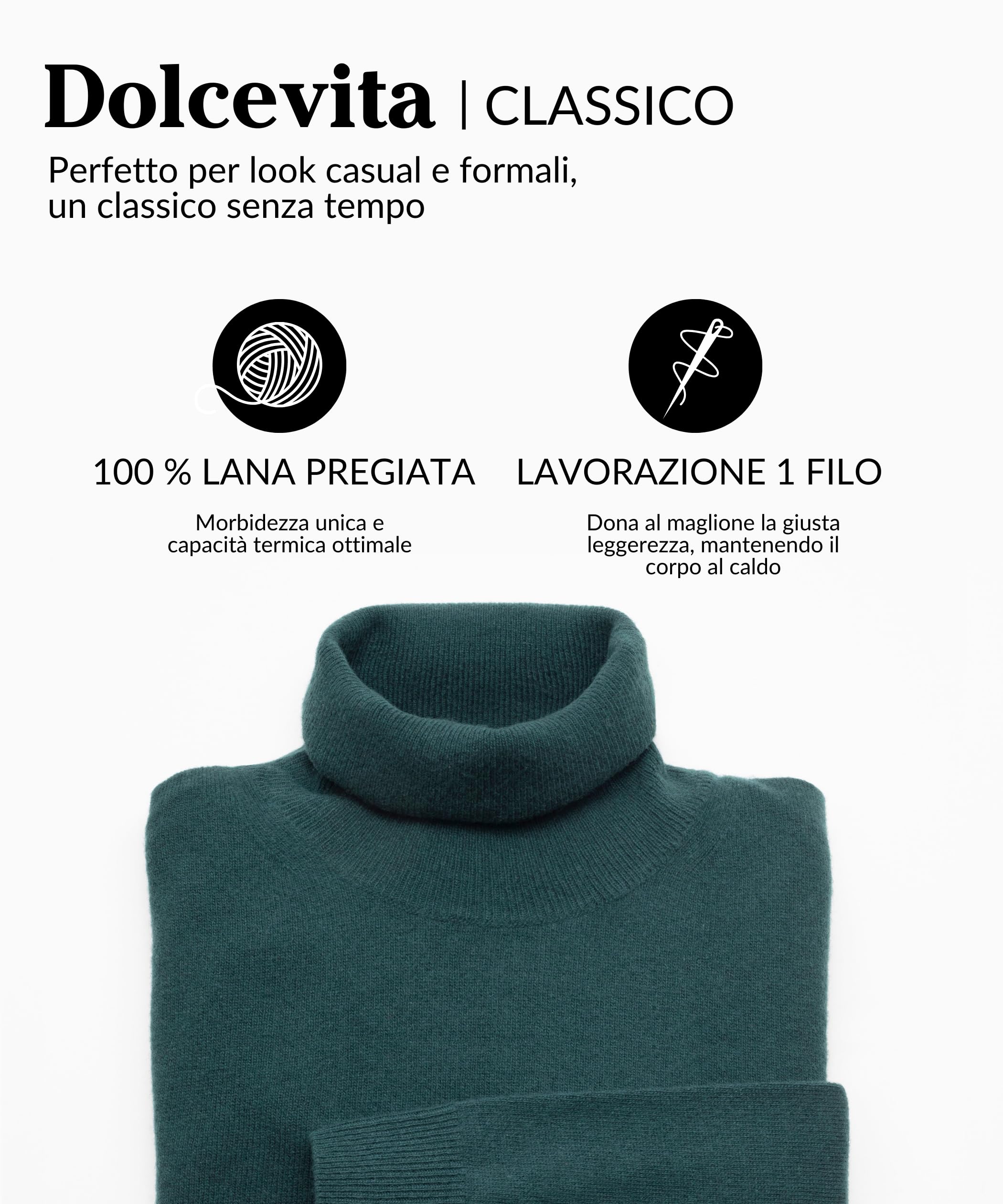 Dolcevita Uomo 100% Lana Finezza 12 - Maglione Collo Alto Uomo, Eleganza e Comfort Perfetti per Ogni Occasione - Capo Versatile e Raffinato