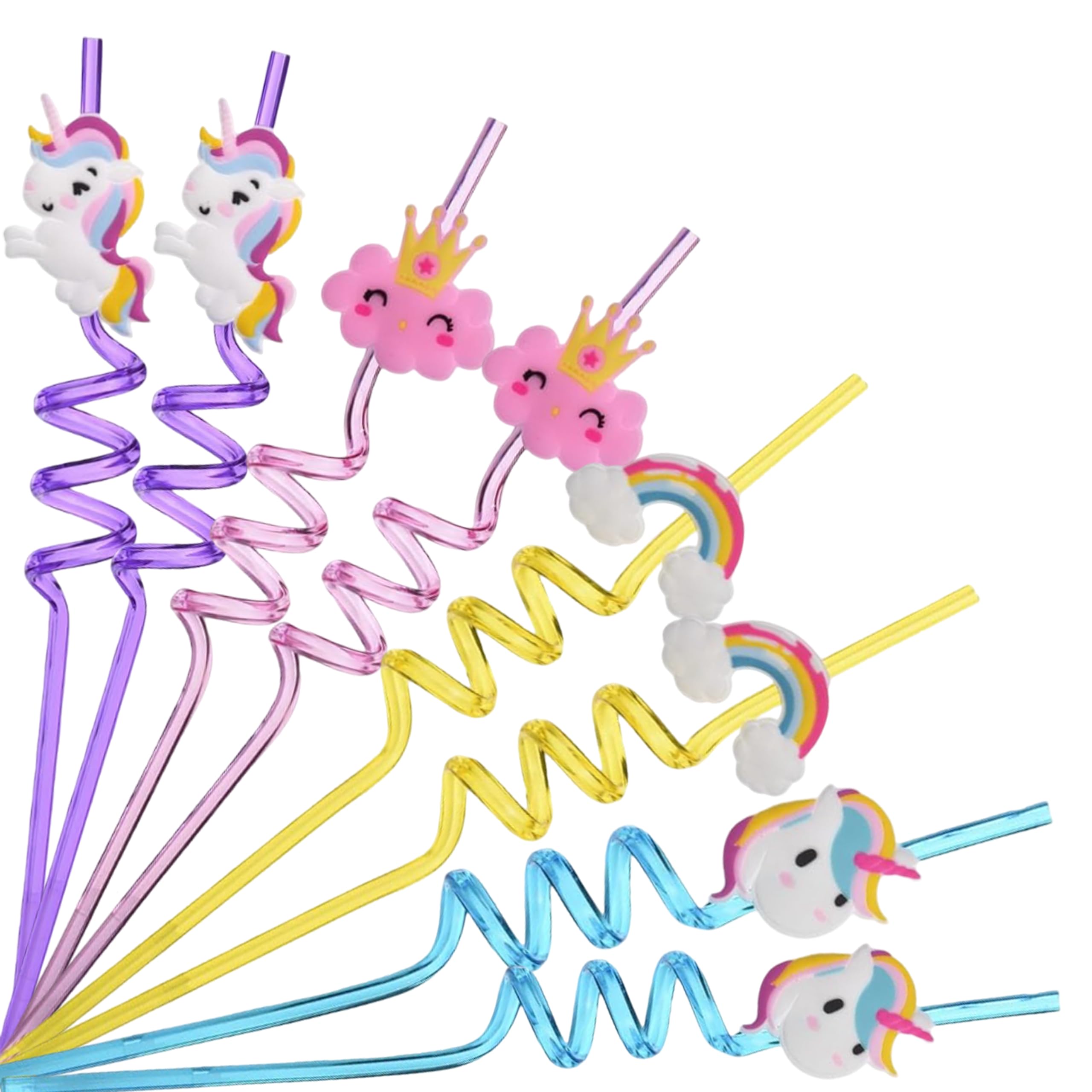 Einhorn Kinder Strohhalme – 8er Set wiederverwendbare Spiral Trinkhalme aus Kunststoff – Bunte Strohhalme für Kindergeburtstag, Party Deko, Schule & Feiertage