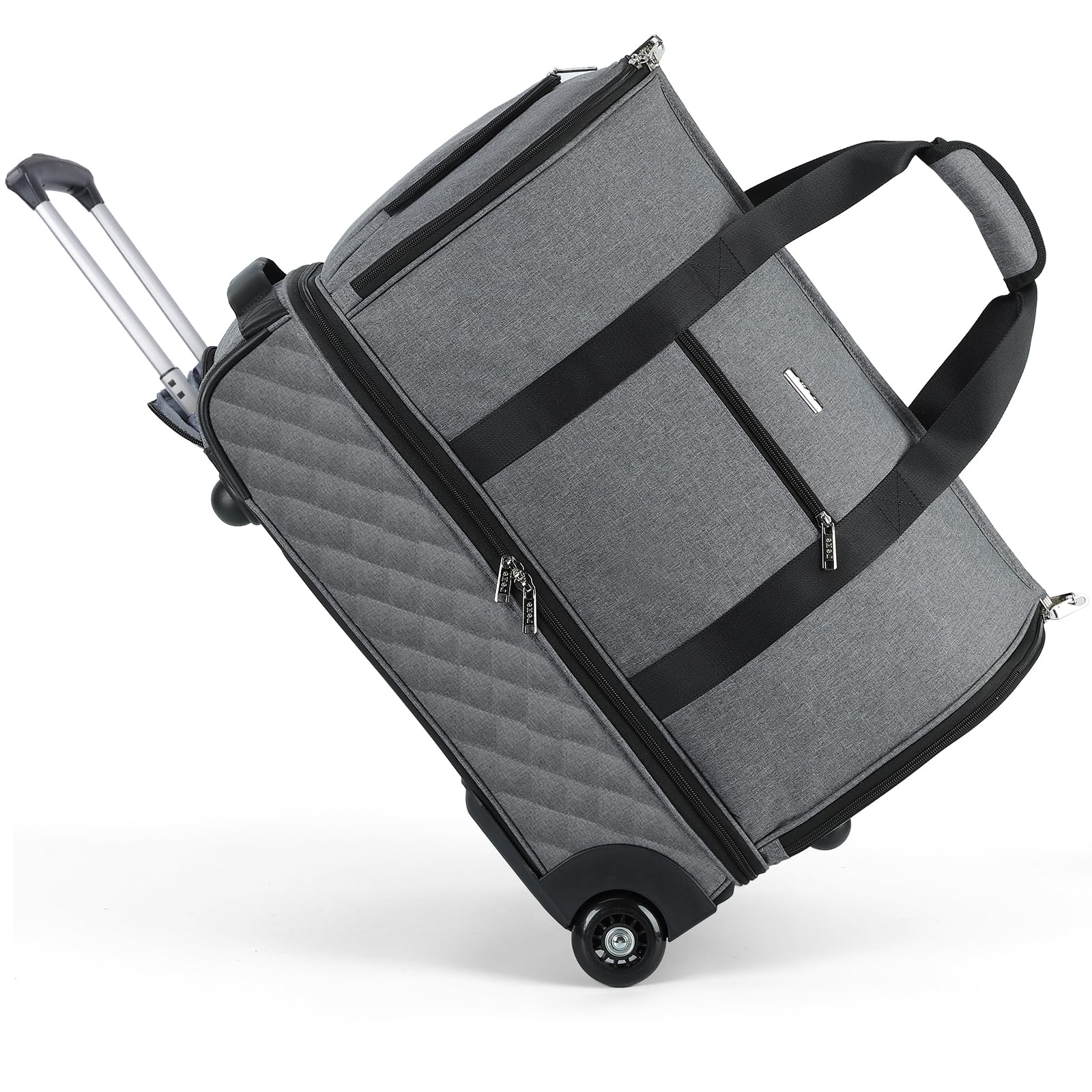 Rolling Garment Bag for Travel Convertible Duffel Bag with Wheels Shoes  Compartment, Carry on Suit Luggage Bag (Grey)