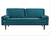 Vista 1 de Sofás capitoné de terciopelo para sala de estar, estilo clásico de mediados de siglo con silueta moderna, acolchado de botones y patas de madera