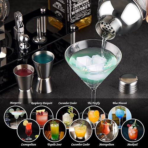 Miniatura 6 de Juego de coctelera de camarero kit de camarero de acero inoxidable de 15 piezas con barras acrílicas con todos los accesorios prácticos de barras,