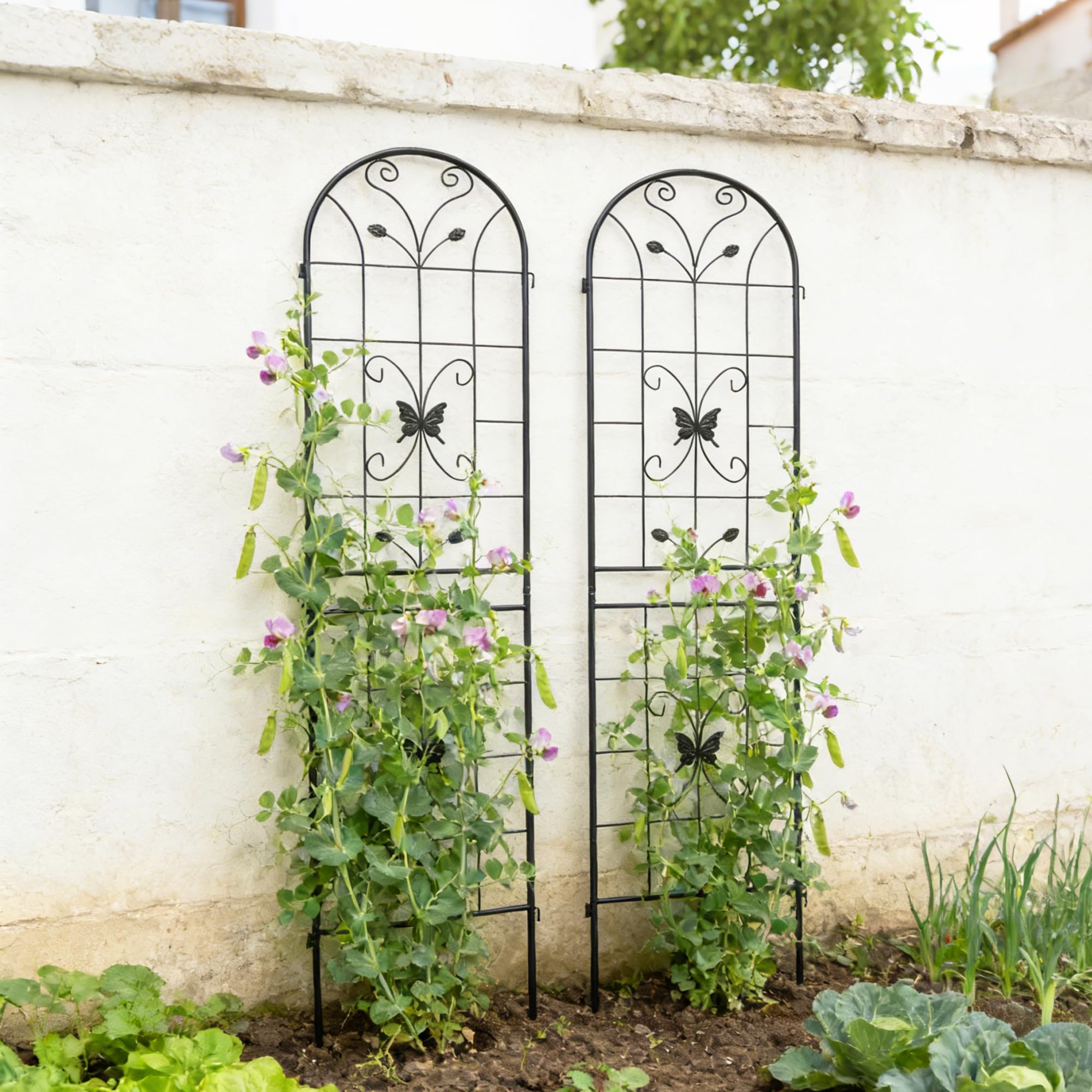Traliccio da 220 x 50 cm, set da 2/4 pezzi, griglia da arrampicata in metallo per piante rampicanti, griglia di protezione dagli sguardi indiscreti, colore nero, per balcone e terrazza, traliccio da