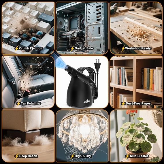 Compressed Air Duster-110000RPM Super Power Electric Air Duster for Cleaning Dust, Hairs, Crumbs, Scraps for Laptop, Computer, Replaces Compressed Air Cans & Canned Air (Jet-Black