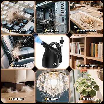Compressed Air Duster-110000RPM Super Power Electric Air Duster for Cleaning Dust, Hairs, Crumbs, Scraps for Laptop, Computer, Replaces Compressed Air Cans & Canned Air (Jet-Black