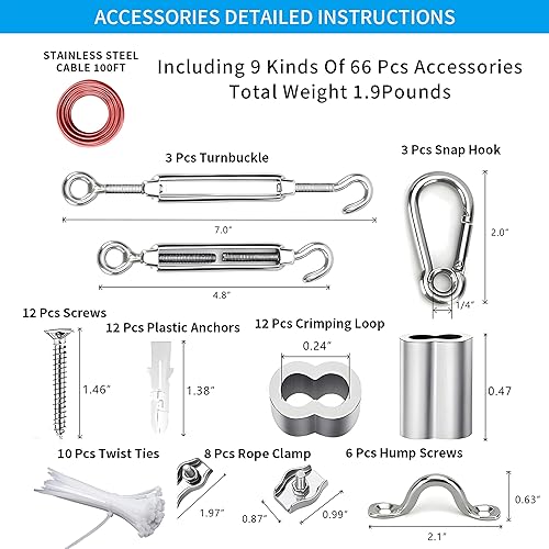 Miniatura 45 de Kit de suspensión de luces de globo, cable guía de luz para exteriores, cable de acero inoxidable recubierto de vinilo, incluye PVC transparente