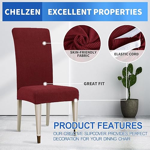 Miniatura 3 de Chelzen - Fundas para sillas de comedor, de terciopelo, fundas elásticas para sillas de comedor, fundas protectoras para sillas Parson, funda