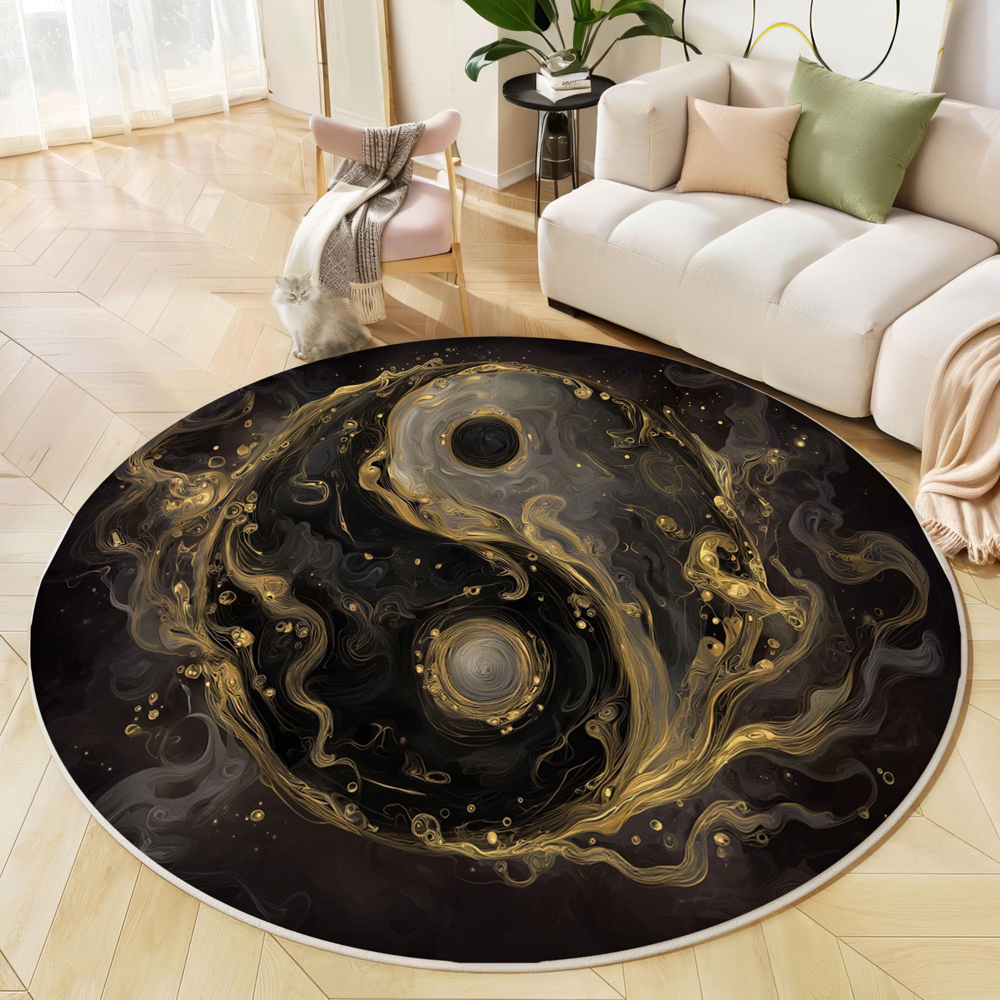 Tapis rond salon Yin Yang pour une ambiance zen sur le balcon ou la chambre