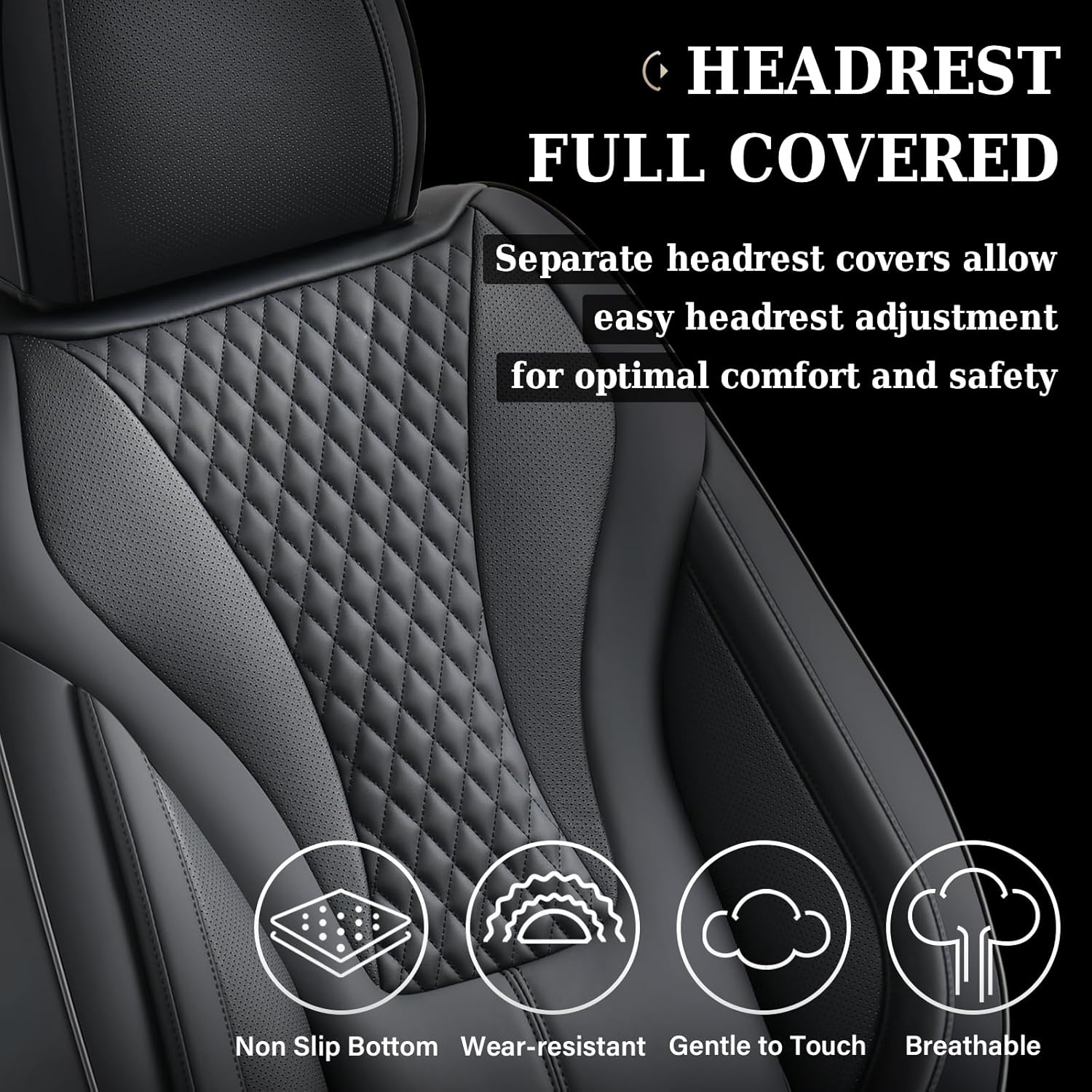 Coverado Waterproof Nappa Leather Car Seat Covers, Automotive Seat Covers Fullset, 5 Seat Car Seat Cushion & Car Seat Protector, Black Front and Rear Covers Universal Fit for Most Cars, SUVs, Trucks