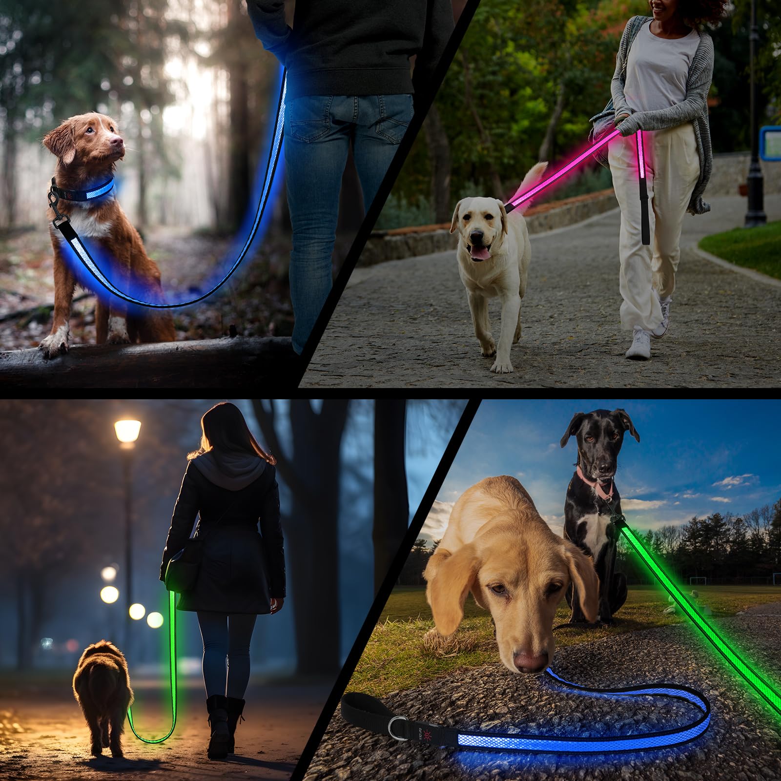 Candofly Correa LED para perro de 4 pies, recargable por USB, 3 modos de iluminación, brilla en la oscuridad, correas reflectantes de nailon para mascotas con luces para caminar por la noche (verde)