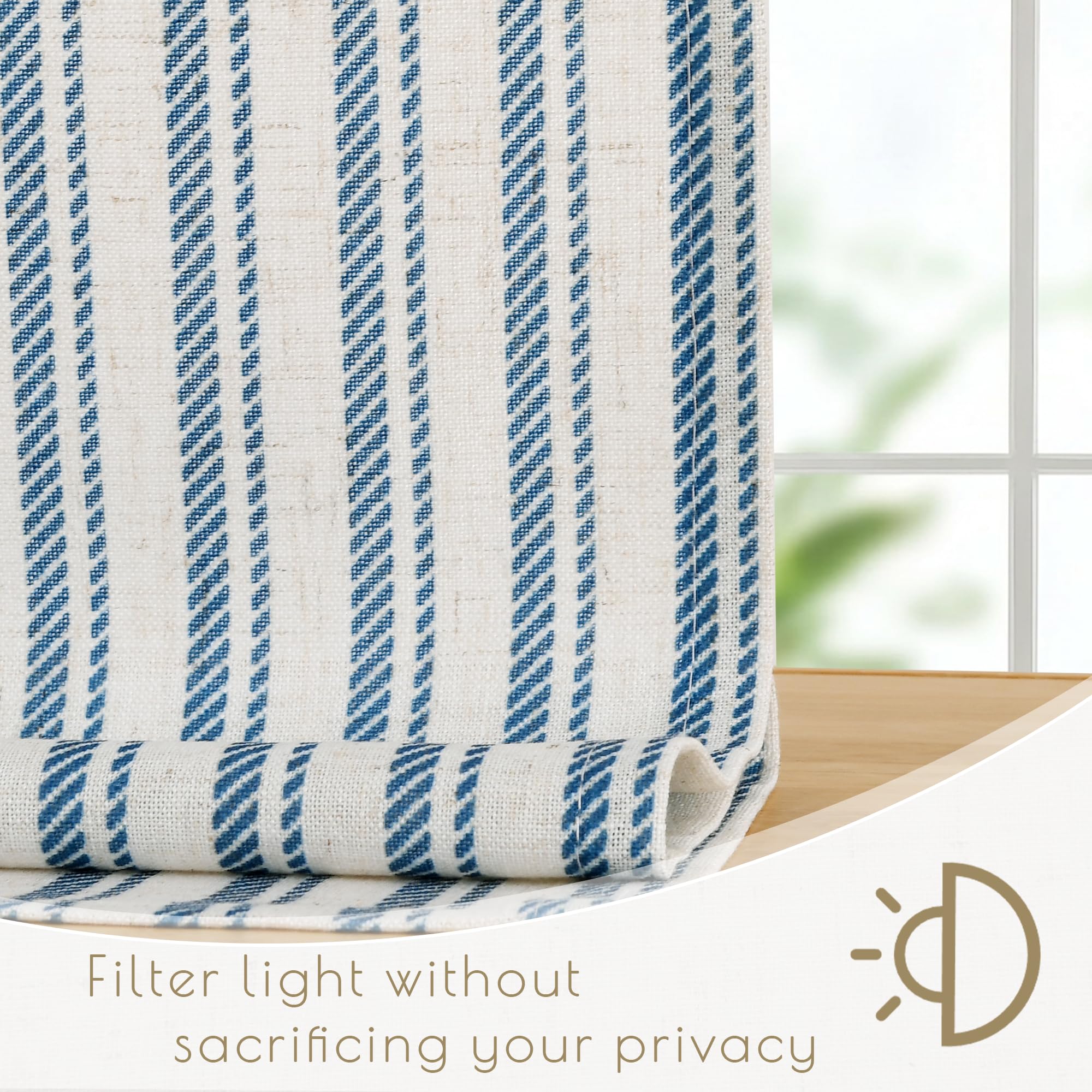 DWCN Tende da cucina a vetro corte, a righe, blu, tende A60xL60cm, set da 2 pezzi, effetto lino, semitrasparenti, tende bistrot con passante per asta, per camera da letto, tenda per armadio, bagno