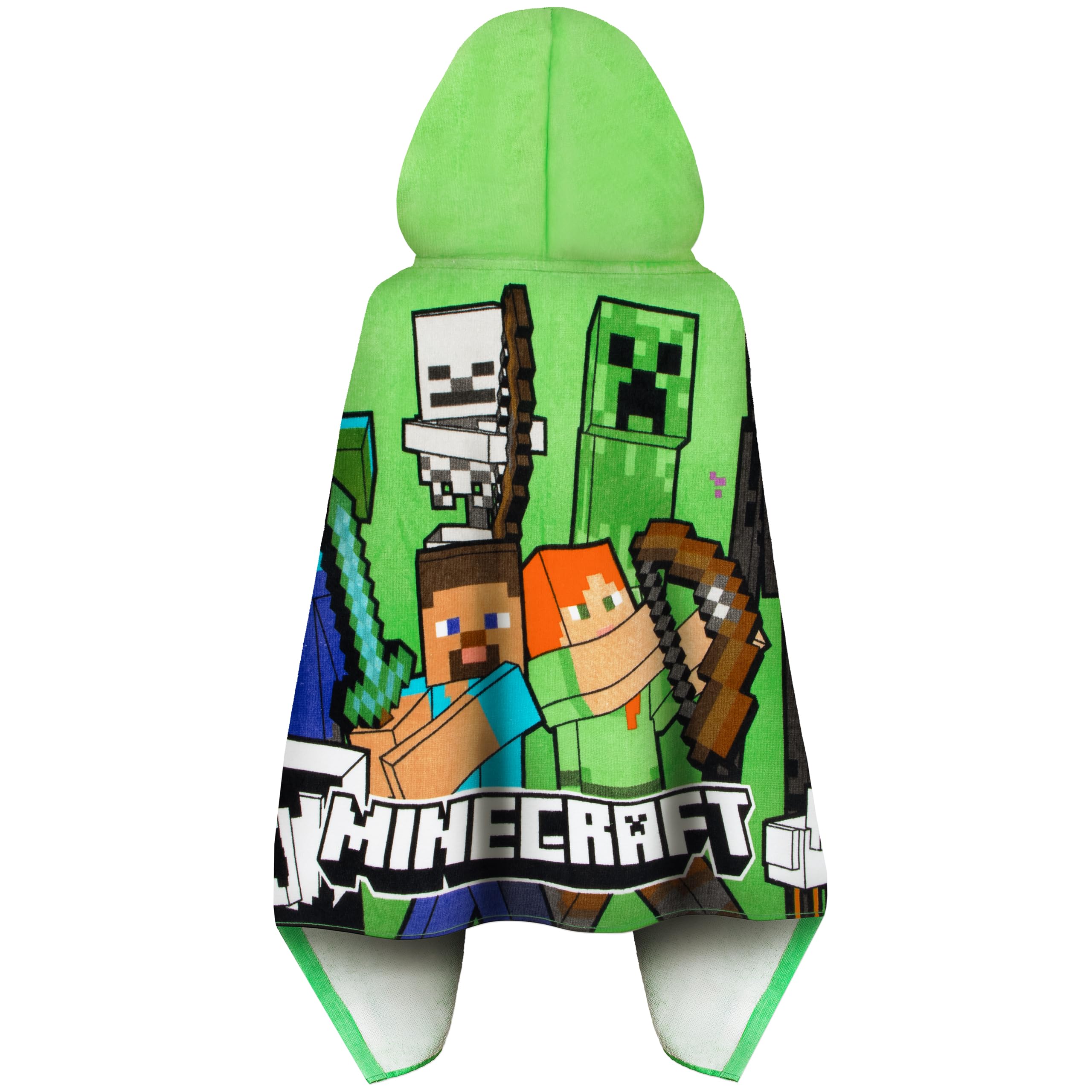 Minecraft Asciugamano Bambini Mare, Accappatoio Poncho con Cappuccio Creeper, Telo Mare Cotone bambini per piscina o spiaggia, taglia unica