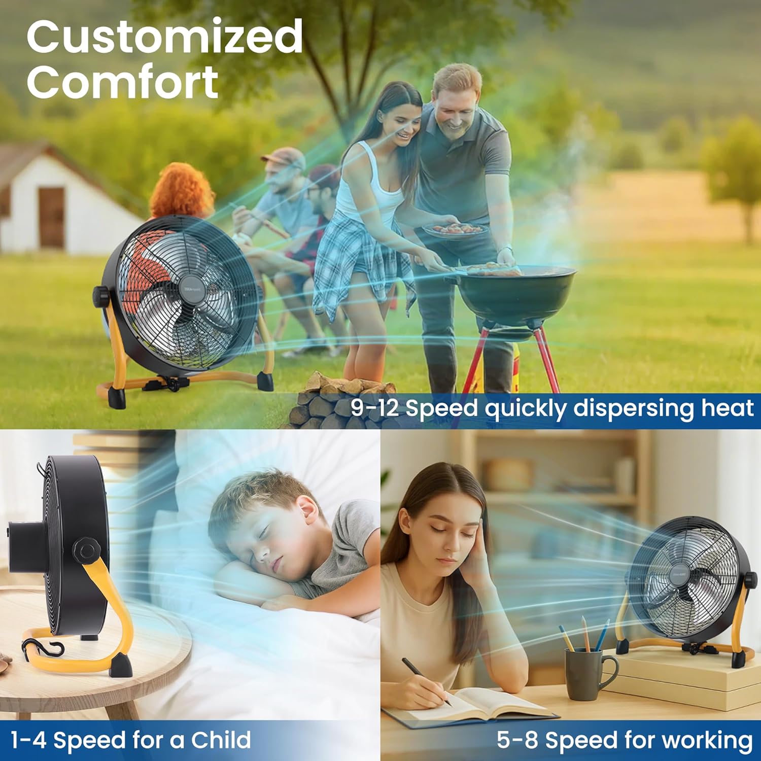 15" Rechargable Battery Operated Fan for Camping,12 Speeds Cordless Floor Fan，Rechargeable Portable Fan for Travel Indoor Outdoor, 12000mAh, 360°Manual Tilt - Image 7