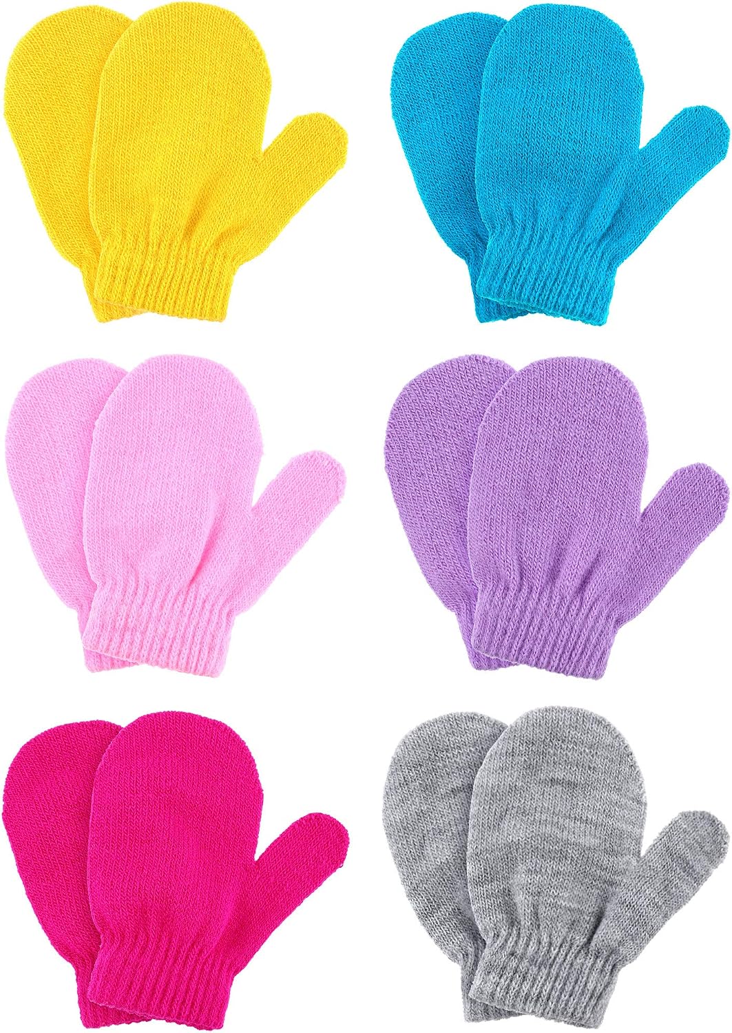 Boao 6 Pairs Toddler Mittens Kids Winter Knit Gloves Stretch Mittens for kids Toddler Boys Girls