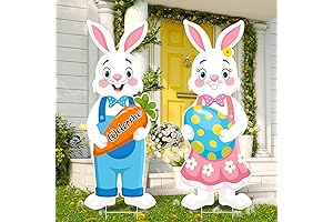 Easter Bunny Yard Signs with Stakes, Welcome Easter Spring Lawn Signs for Garden Hunt Game