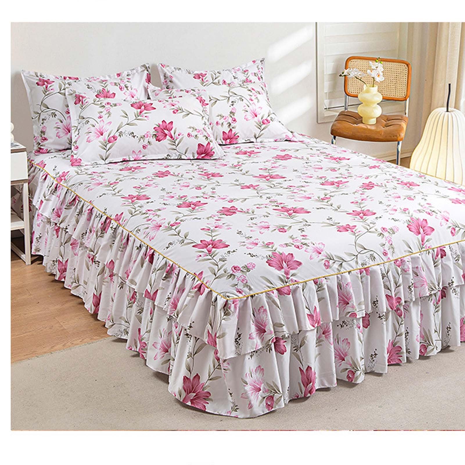 Style Européen Jupe De Lit Couvre-lit Ensemble 3PCS Matelassé Anti-dérapant Drap De Lit à Volants Dentelle Chambre Décoration Matelas Housse De Protection 2 Taie D'oreiller,Beige-180x220cm 48x74cmx2